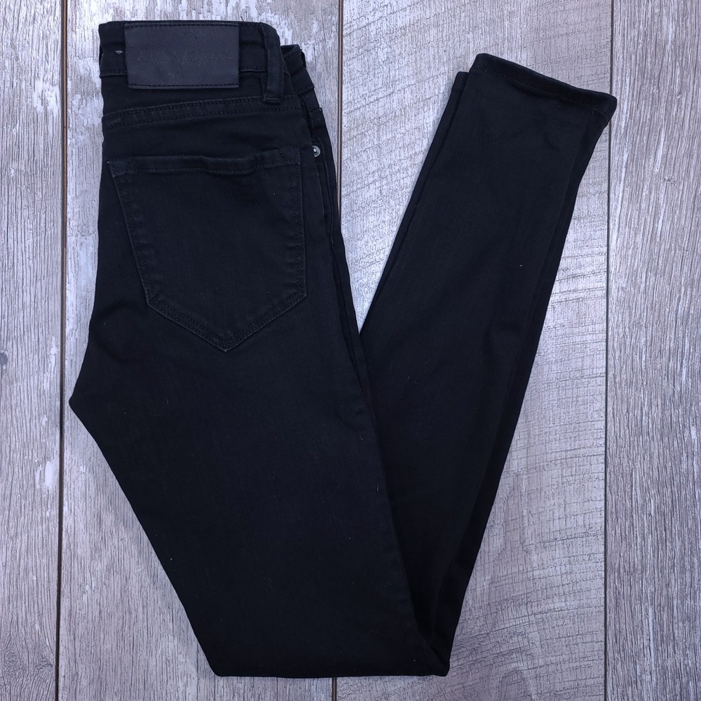 AllSaints Button Mast Fit Jeans Womens Size 25 Black Skinny Button Fly Denim